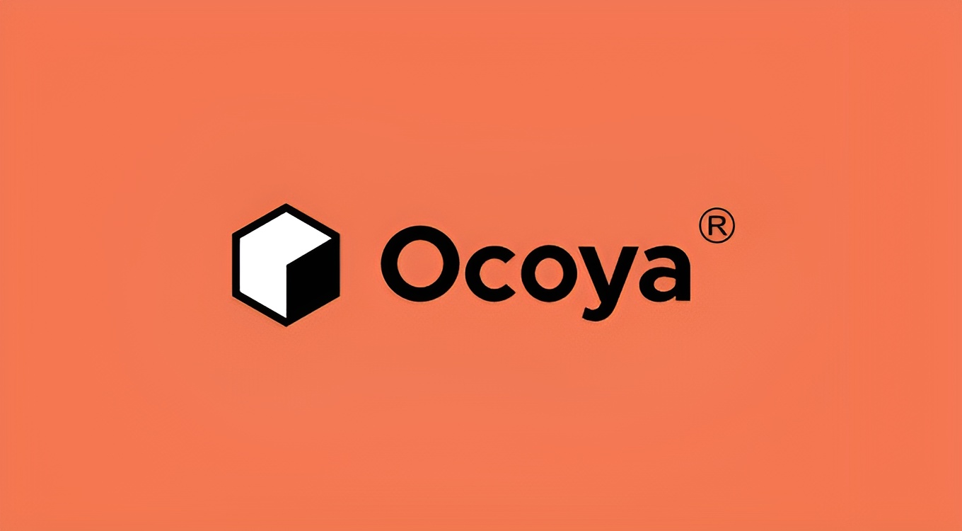 The logo for Ocoya, showing a cube icon next to the brand name on an orange background.