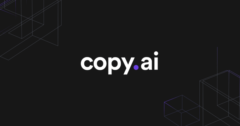 The logo for copy.ai on a dark background with abstract geometric lines.