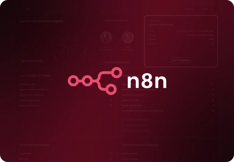 The logo for n8n, a workflow automation tool, on a pink background.