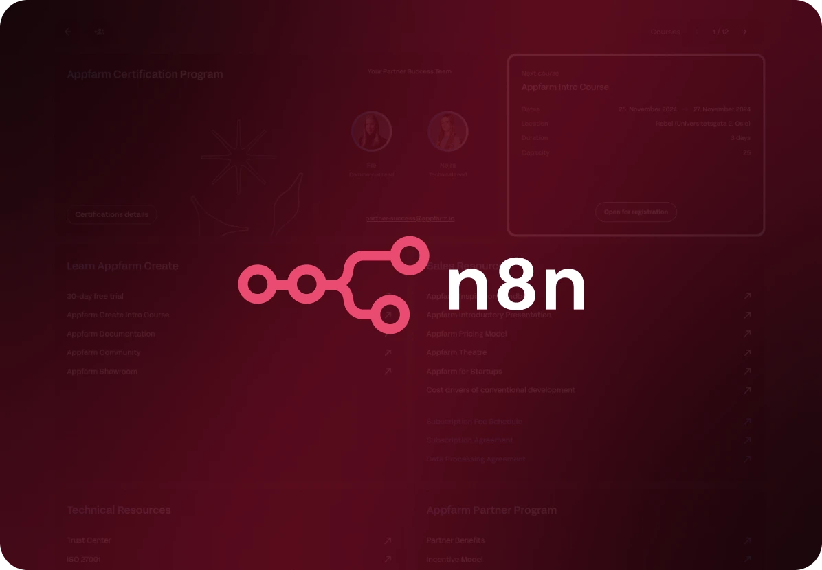 The logo for n8n, a workflow automation tool, on a pink background.