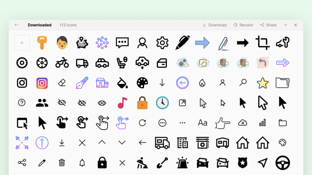 A collection of different icon styles available on Icons8, including 3D, fluent, and hand-drawn.