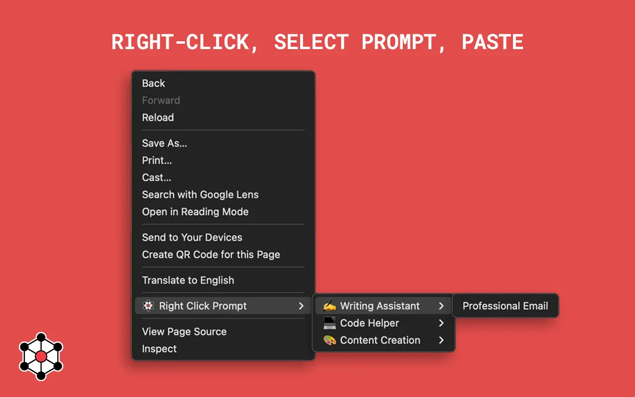 Right-click context menu showing custom prompts from the RCP extension