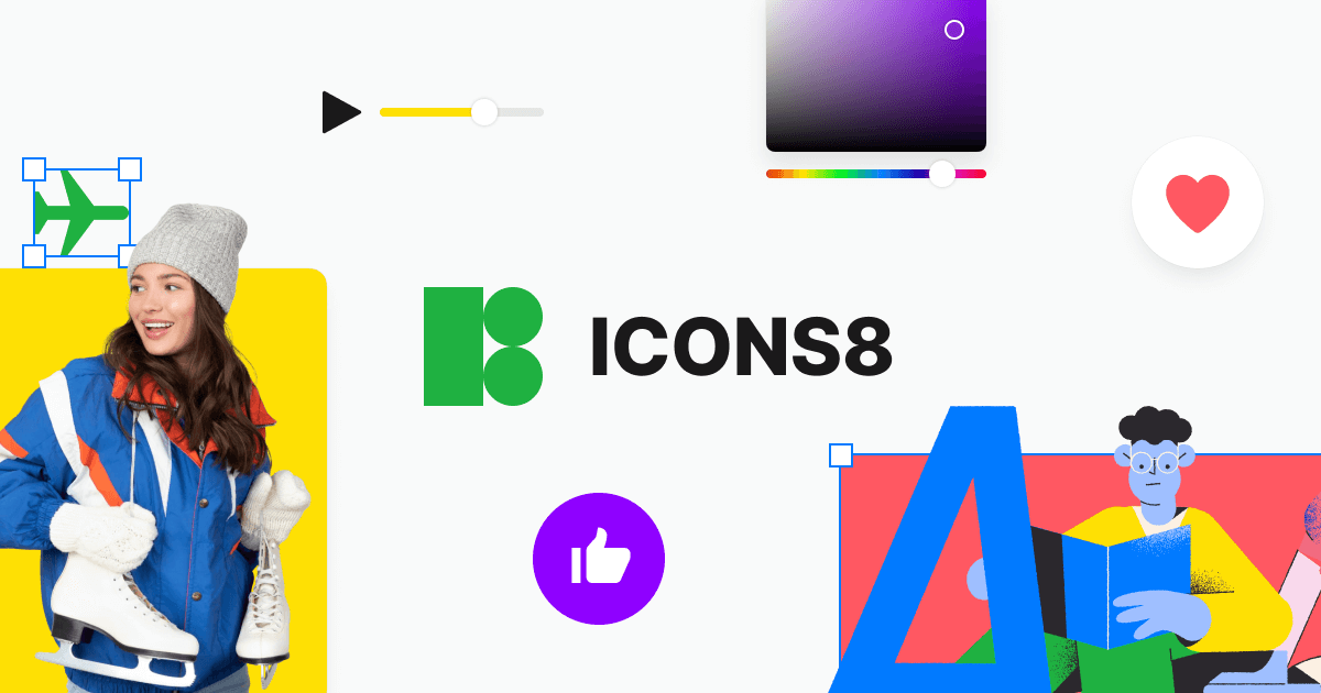 The Icons8 homepage showing its wide range of products including icons, illustrations, and AI tools.