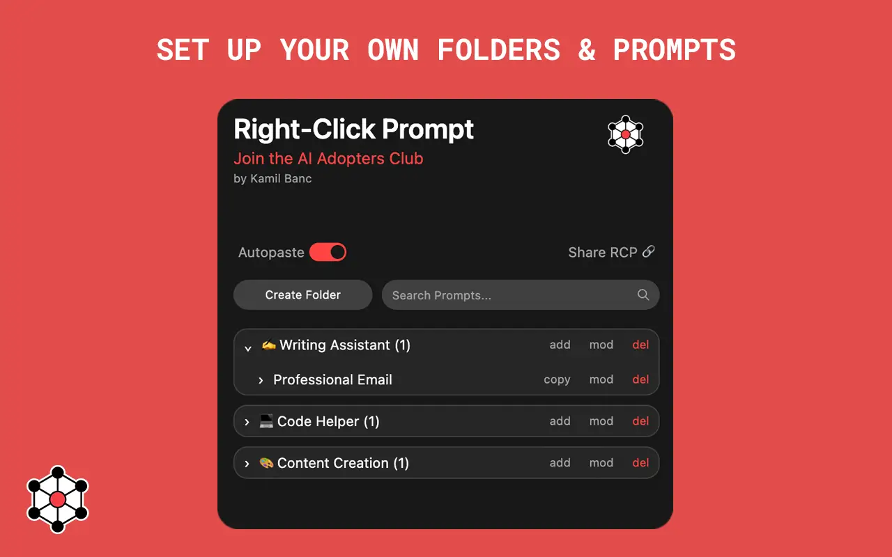 Interface for creating a new custom prompt in the Right Click Prompt extension