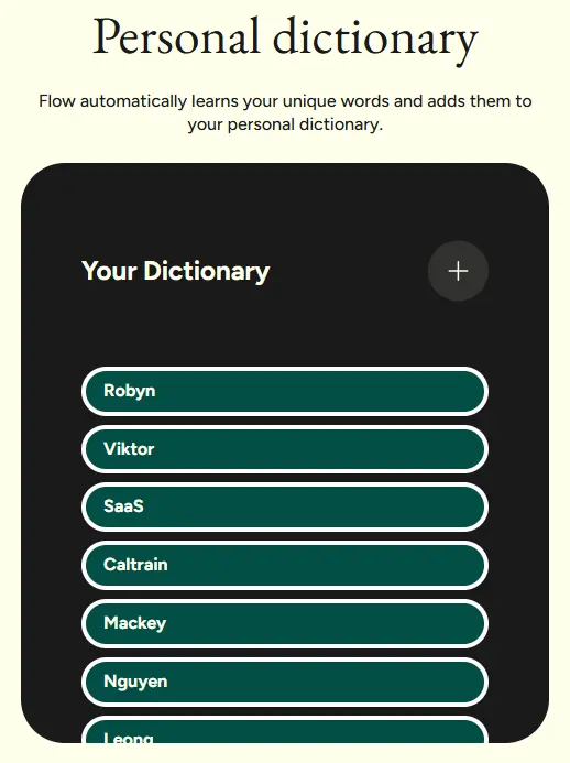 Wispr Flow Personal Dictionary Interface