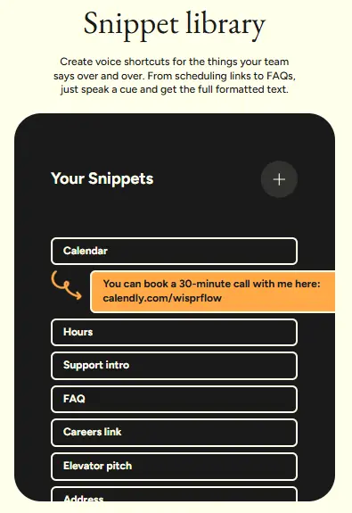 Wispr Flow Snippet Library Feature