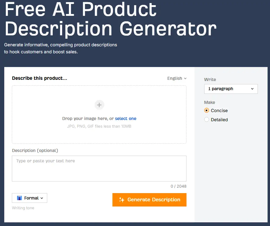 Ahrefs Product Description Generator Interface