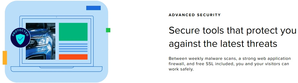 Advanced security features in Bluehost hosting including SSL certificates and malware protection