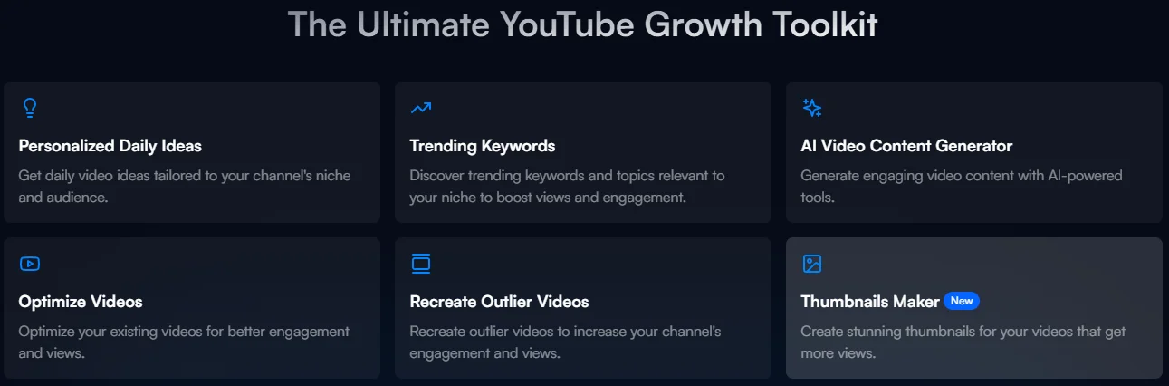 VidIQ's comprehensive YouTube growth toolkit showing AI content generation, analytics, and optimization features in action