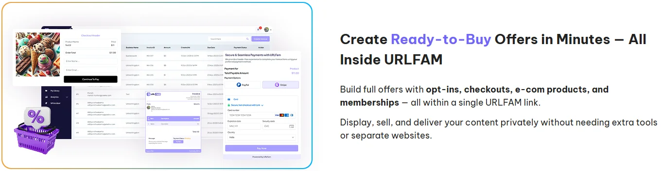 URLFAM real-world implementation example showing offer creation interface