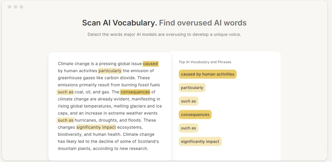 GPTZero AI detector interface displaying sentence-level detection results