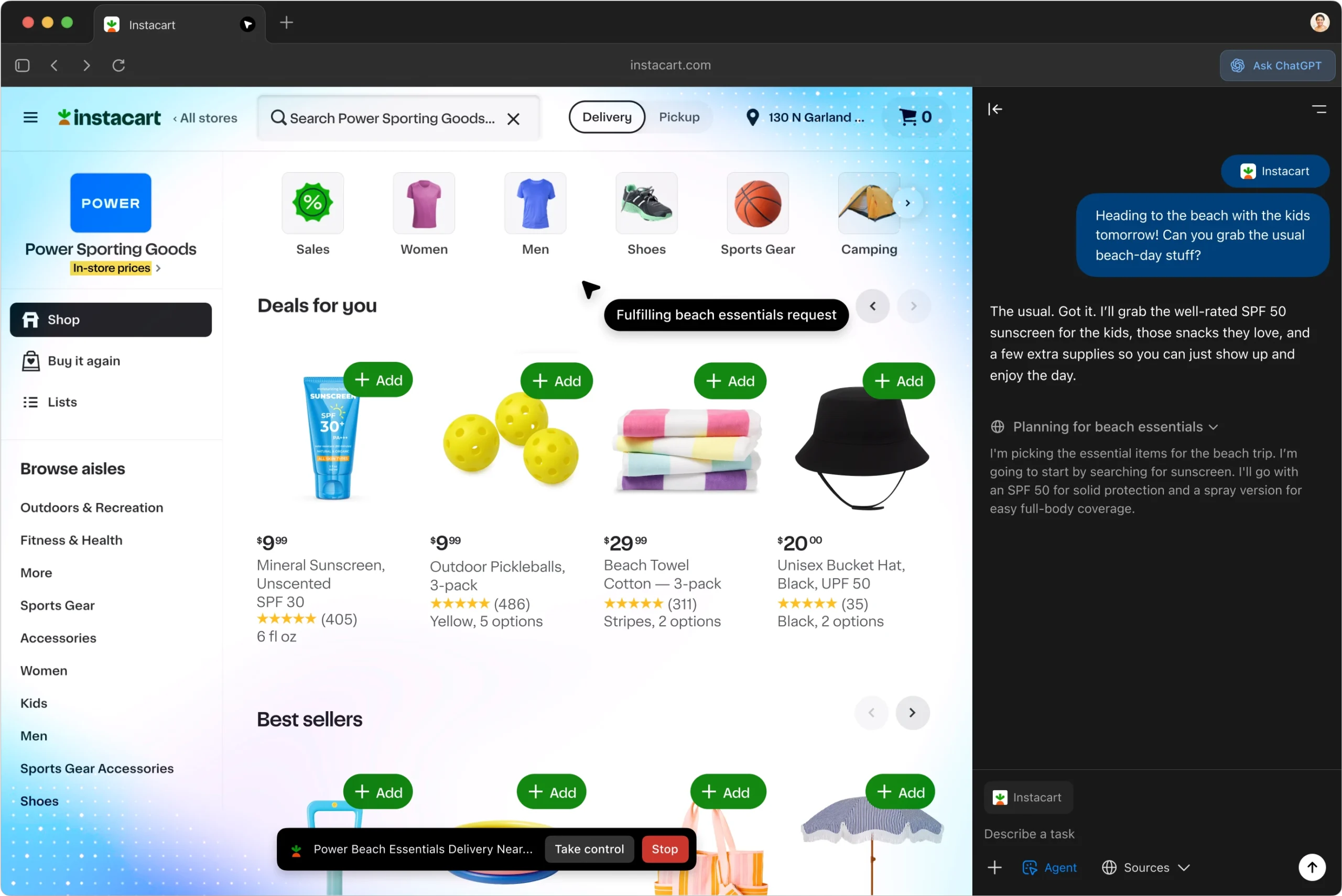 ChatGPT interacts with websites showing the sidebar interaction capabilities
