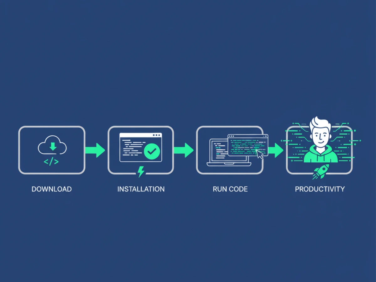 Developer workspace showing a smooth Ollama setup workflow with terminal commands and model installation process