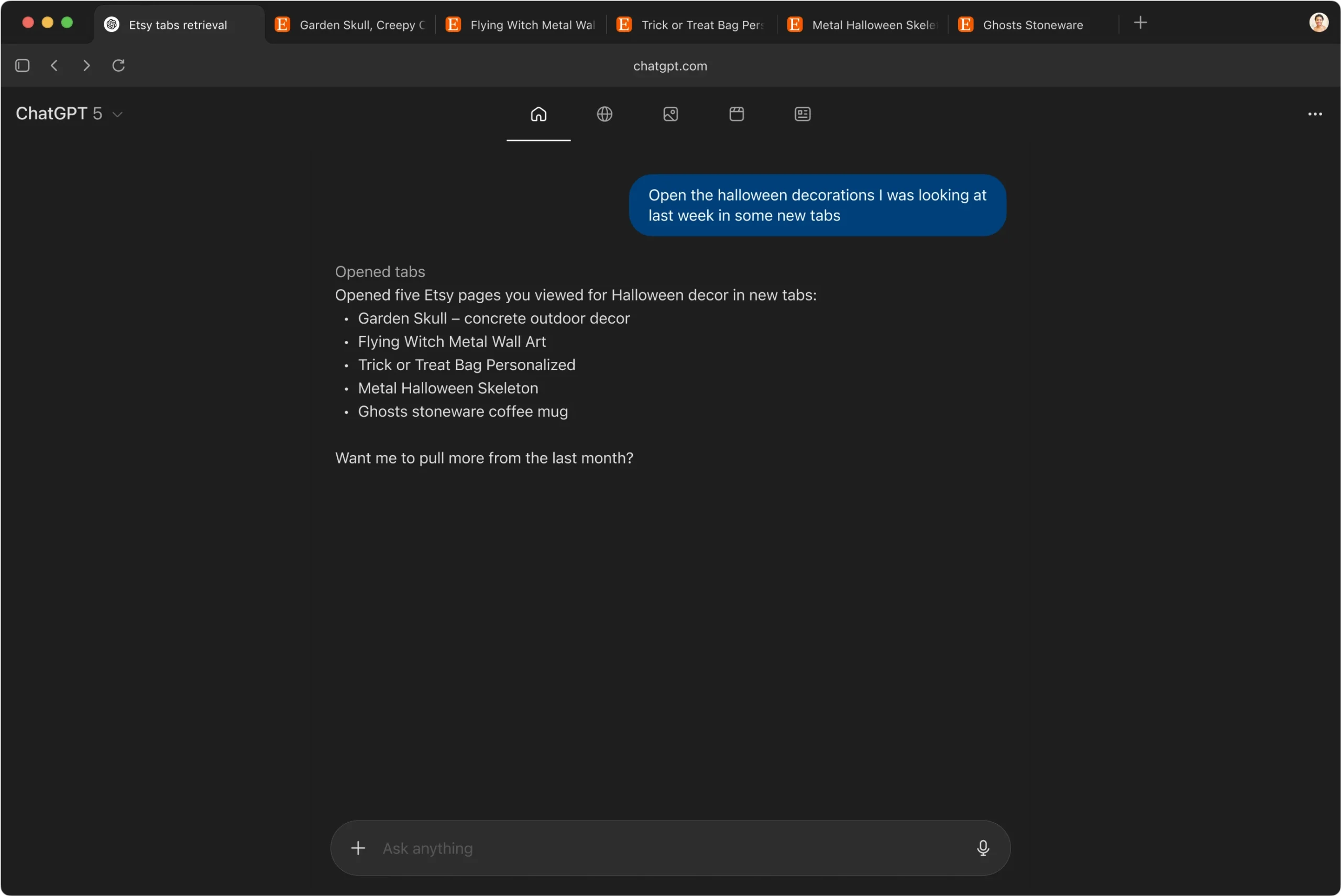 Browser memories settings showing control over what ChatGPT remembers from your browsing