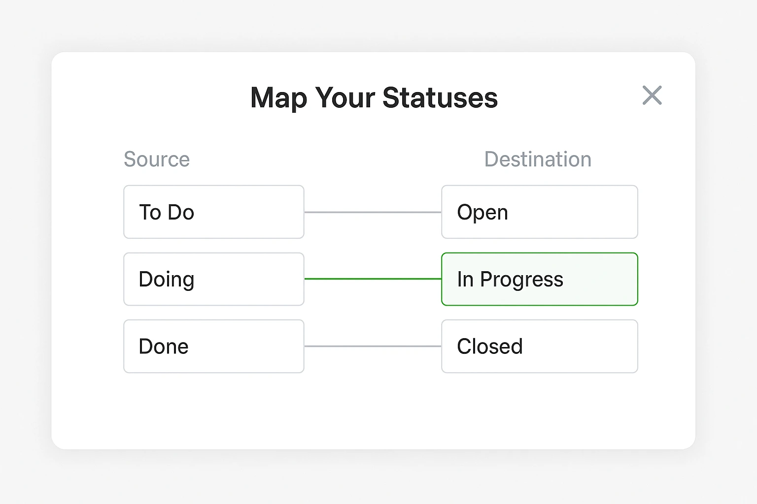 Mapping Trello statuses to ClickUp during import