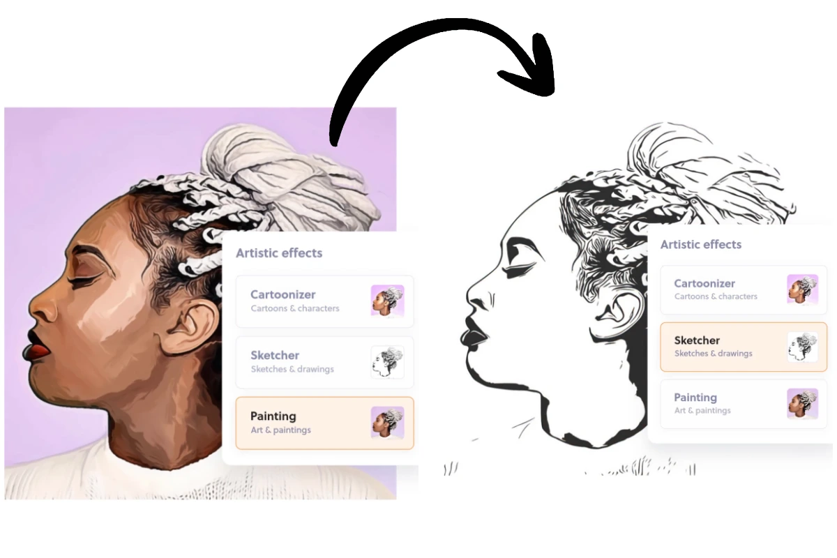 Adjustable cartoonizer effects and filters in Colorcinch with intensity slider