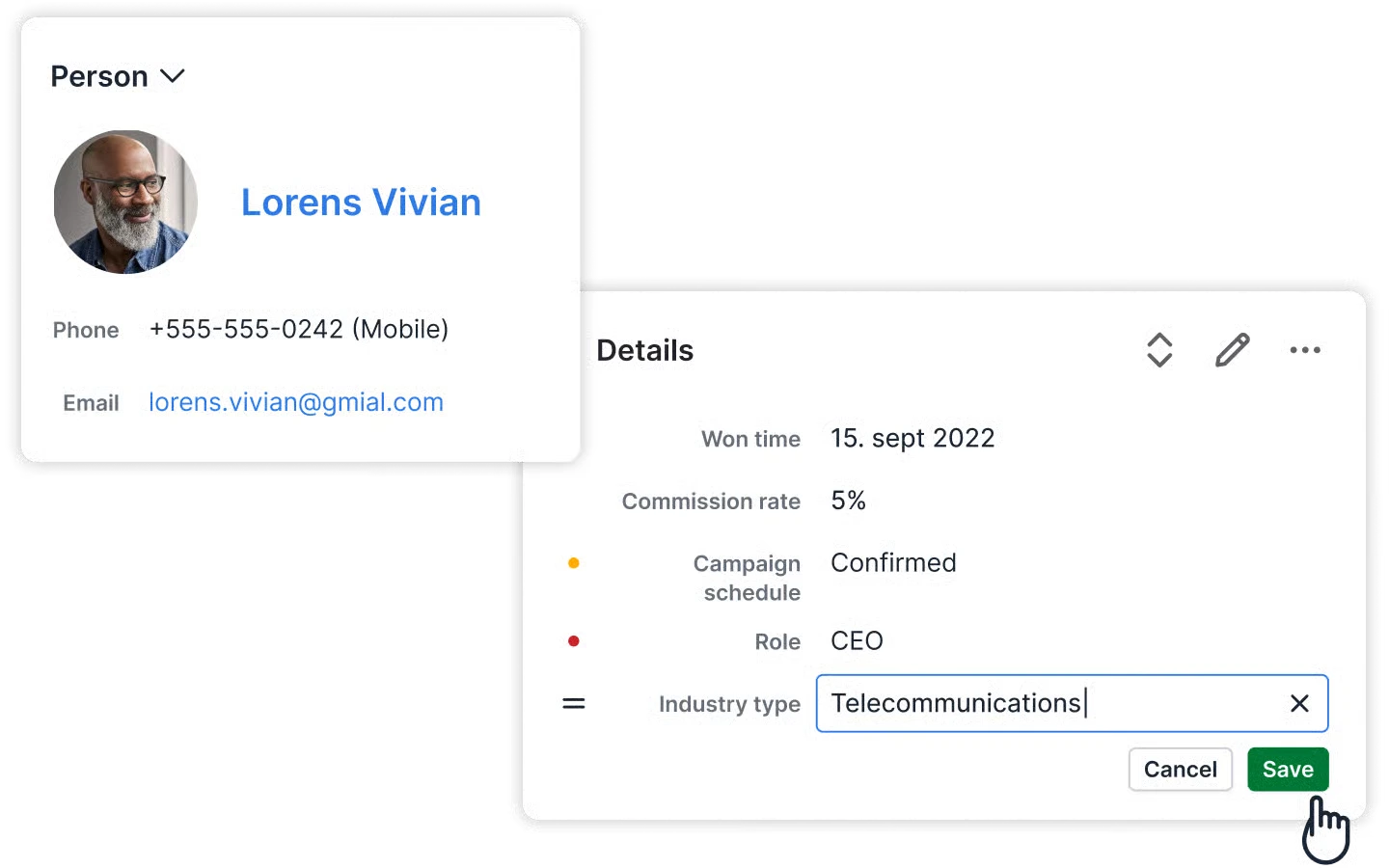 Side-by-side testing setup showing Pipedrive and HubSpot contact management