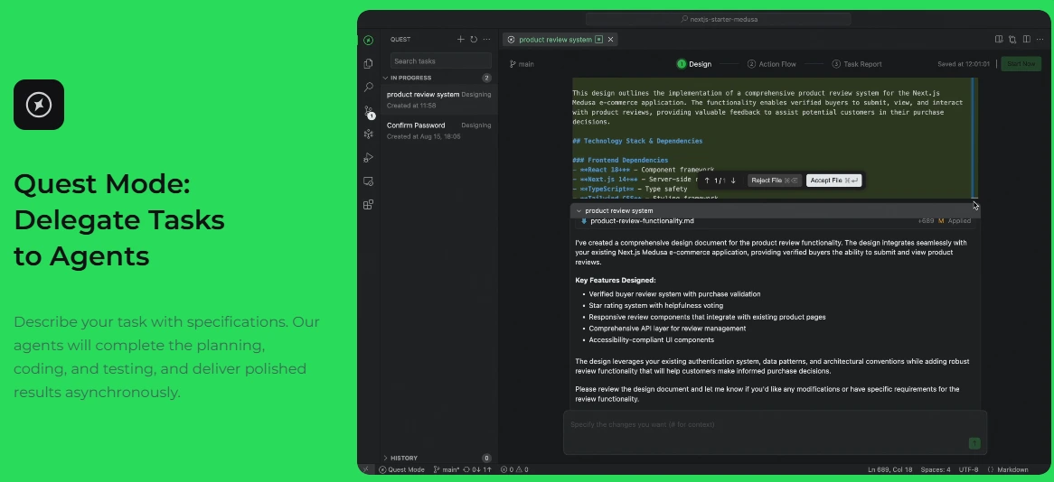 Quest Mode interface in Qoder AI