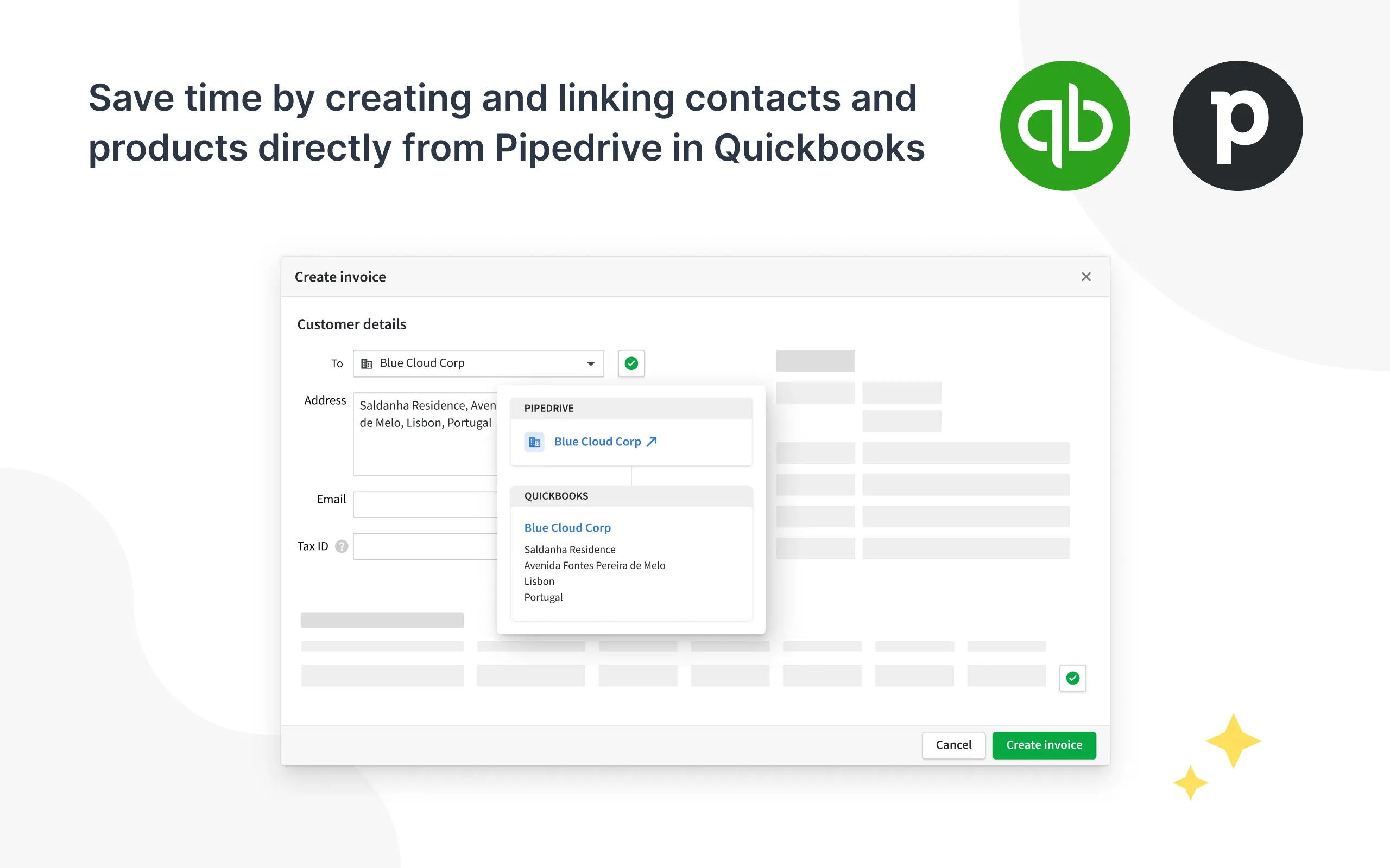 Save time by creating and linking contacts and products