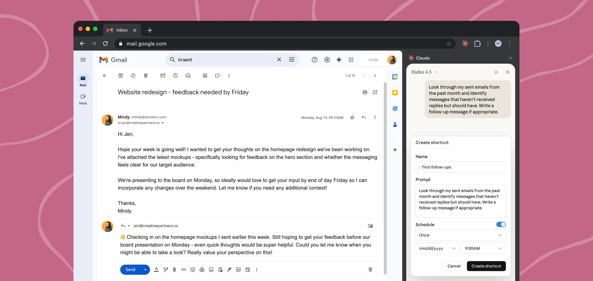 Scheduled workflow configuration in Claude in Chrome