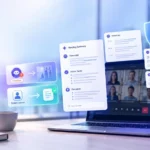 AI note taker for Microsoft Teams: bot lobby label versus bot-free capture, with meeting summary, transcript and action items